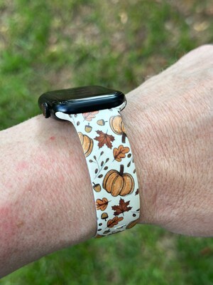 Fall Halloween Watch Bands for Apple Watch Samsung Fitbit Hello Fall Pumpkins and Leaves Autumn iWatch 20 22 38 40 41 42 44 45 49mm - image1